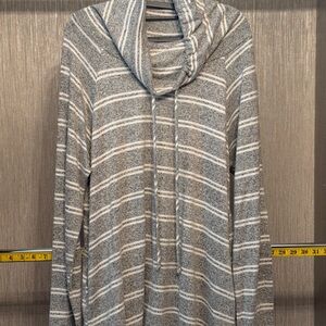 Elegant Gray Striped Cowl Neck Sweater Hoodie